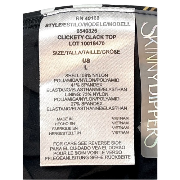 Skinny Dippers Swim Top, Tie Back & Adjustable Straps, Black/Multi, Large, NEW - Picture 5 of 6